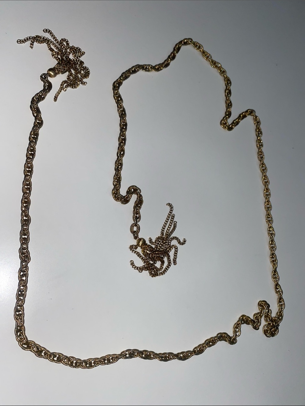 Tassel Lariat Necklace in Antique Gold